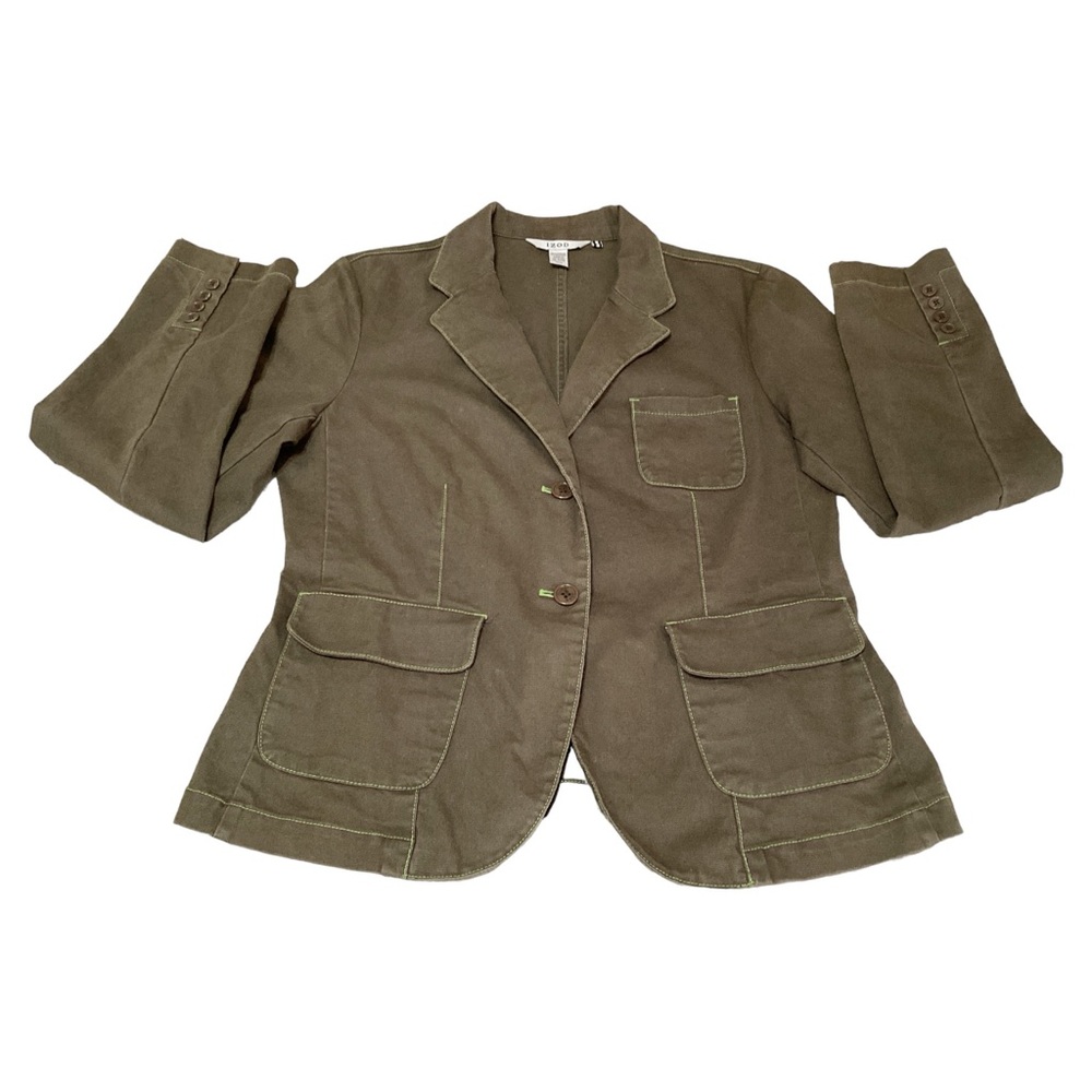 Izod Women’s Long Sleeves 2 Buttons Pockets Casual Green Jacket/Blazer Sz Medium